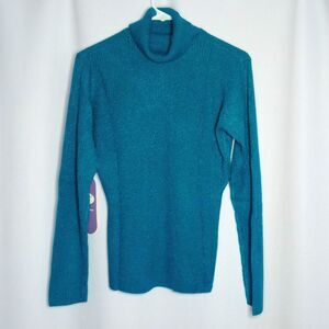 DG2 by Diane Gilman Ribbed Turtleneck Acrylic Knit Blouse Metallic Dtail NWT Med